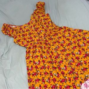 Yellow/Orange Floral Off-The-Shoulder High-Low Dress
